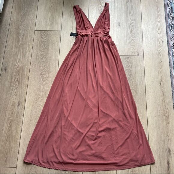 Lulu’s Mesmerized by Love Rusty Rose Mesh Lace-Up Maxi Dress NWT XS - Picture 11 of 16